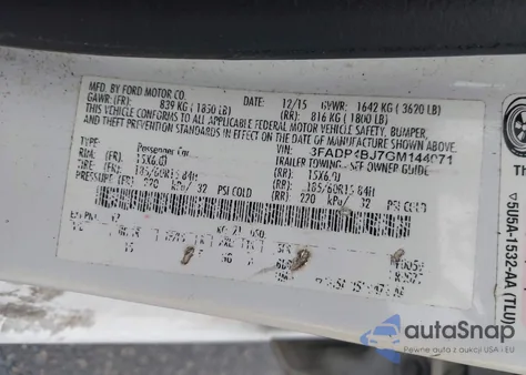 2016 Ford Fiesta Se z USA, uszkodzony, nr VIN 3FADP4BJ7GM144071